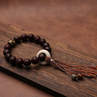 Buddha Gift Tibetan Bodhi Seed Agate Bead Luck Wealth Tassel Charm Wrist Mala