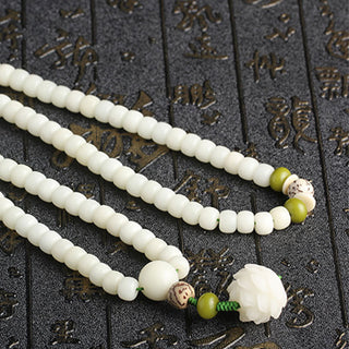 Buddha Gift White Jade Bodhi Lotus Mala Harmony Necklace Bracelet