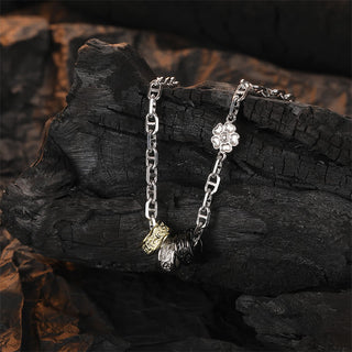 Buddha Gift 925 Sterling Silver Retro Tang Dynasty Flower Design Luck Energy Chain Necklace Pendant