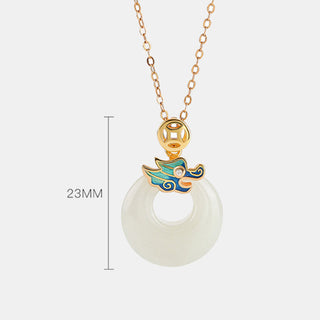 Buddha Gift 925 Sterling Silver Plated Gold Year of the Dragon Hetian Jade Peace Buckle Copper Coin Abundance Necklace Pendant