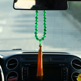 Buddha Gift Natural Green Agate Wrist Mala Power Tassels Pocket Mala Car Decoration