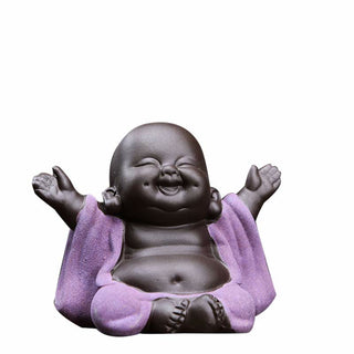 Buddha Gift Always Smiling Laughing Buddha Wealth Luck Purple Clay Maitreya Statue Decoration