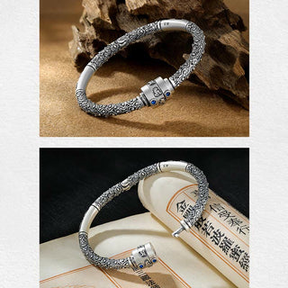 Buddha Gift 990 Sterling Silver Tibetan Auspicious Clouds Om Mani Padme Hum Engraved Creativity Bracelet Bangle