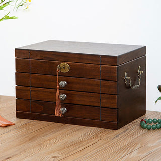 Buddha Gift Retro Solid Wood Jewelry Box Four-Layer Wooden Jewelry Storage Box