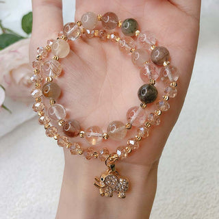 Buddha Gift Rose Quartz Elephant Healing Energy Charm Bracelet