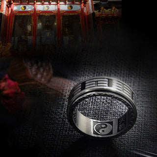 Buddha Gift Bagua Yin Yang Titanium Steel Balance Rotatable Ring