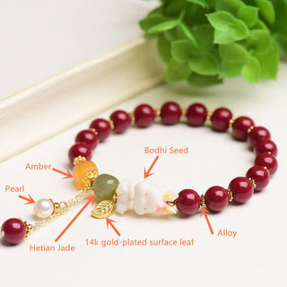 Buddha Gift Year of the Rabbit Cinnabar Hetian Jade Bunny Beaded Blessing Bracelet