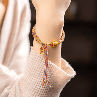 Buddha Gift Handmade Multicolored Tibetan Om Mani Padme Hum Ruyi Auspicious Charm Braided Bracelet