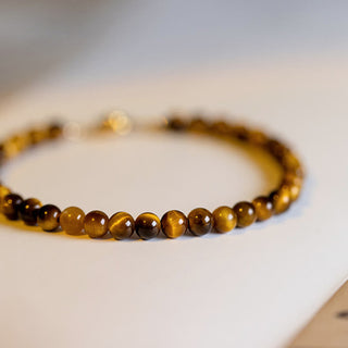 Buddha Gift 14K Gold Plated Natural Tiger Eye Stone Courage Protection Bracelet