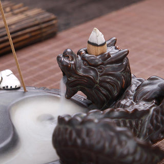 Buddha Gift Tiger Dragon Backflow Smoke Fountain Ceramic Yin Yang Blessing Incense Burner Decoration