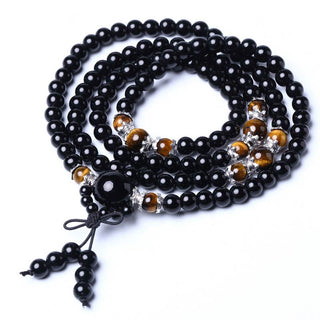 Buddha Gift 108 Beads Natural Black Obsidian Tiger Eye Mala Bracelet