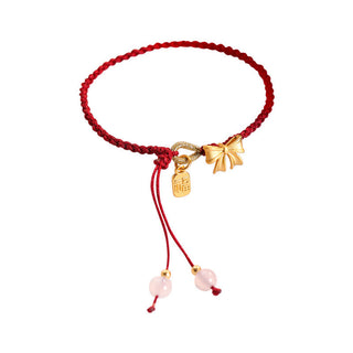 Buddha Gift Handmade Peach Blossom Rosette Bow Knot Fu Character Charm Luck Fortune Red Rope Bracelet