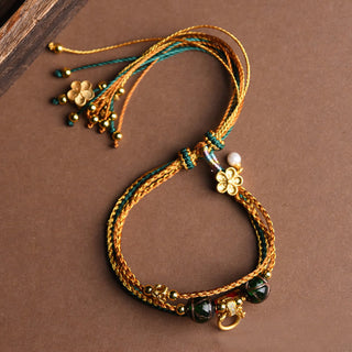 Buddha Gift Tibetan Handmade Rope Liuli Glass Bead Braided Multilayered Healing Bracelet