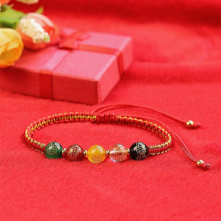 Buddha Gift Five Directions Gods of Wealth Agate Handmade Protection String Braid Bracelet