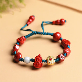 Buddha Gift Natural Cinnabar Gourd Om Mani Padme Hum Laughing Buddha Blessing String Bracelet
