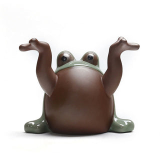 Buddha Gift FengShui Wealth Lucky Cute Frog Ceramic Tea Pet Figurine Decoration