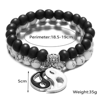 Buddha Gift 2pcs Natural Black Onyx White Turquoise Bead Yin Yang Couple Bracelet