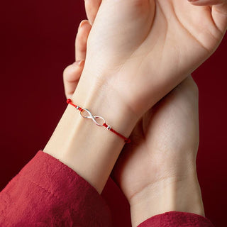 Buddha Gift 925 Sterling Silver Endless Knot Protection Luck Red String Bracelet Anklet