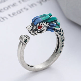 Buddha Gift 925 Sterling Silver Year Of The Dragon Luck Protection Adjustable Metal Ring