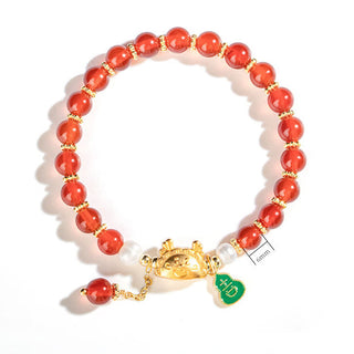 Buddha Gift Year Of The Dragon Natural Red Agate Pink Crystal Black Onyx Dumpling Luck Fu Character Bracelet