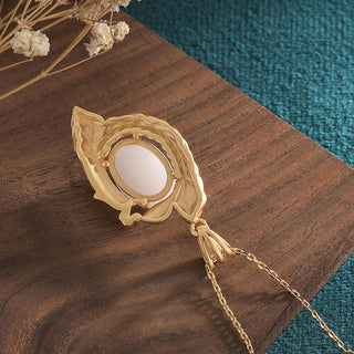 Buddha Gift White Jade Peacock Copper Blessing Necklace Pendant