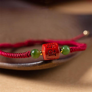 Buddha Gift Tibetan Cinnabar Om Mani Padme Hum Engraved Blessing Braided Rope Bracelet