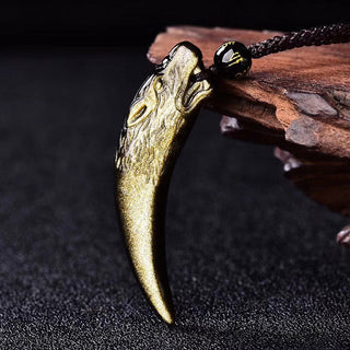 Buddha Gift Natural Black Obsidian Ice Obsidian Rainbow Obsidian Wolf Tooth Pattern Strength Necklace Pendant