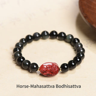Buddha Gift Chinese Zodiac Natal Buddha Natural Black Obsidian Cinnabar Purification Bracelet