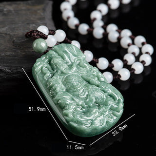 Buddha Gift Natural Jade Guan Gong Amulet Wealth Necklace Pendant