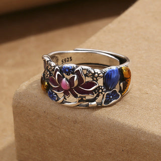 Buddha Gift Koi Fish Lotus Flower Leaf Design Luck Wealth Ring