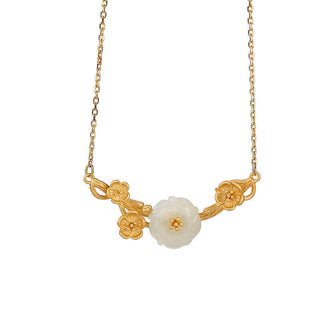 Buddha Gift 925 Sterling Silver Plated Gold Hetian Jade  Plum Blossom Luck Necklace Pendant Bracelet Bangle Ring