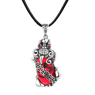 Buddha Gift PiXiu Garnet Copper Coin Wealth Luck Necklace Pendant