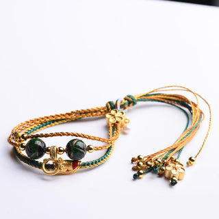 Buddha Gift Tibetan Handmade Rope Liuli Glass Bead Braided Multilayered Healing Bracelet