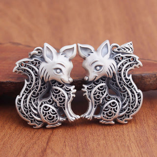 Buddha Gift Tibet 999 Sterling Silver Fox Pattern Two-sided Blessing Necklace