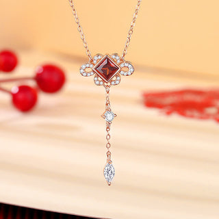 Buddha Gift 925 Sterling Silver Chinese Knotting Red Zircon Wealth Necklace Pendant Bracelet Earrings Set