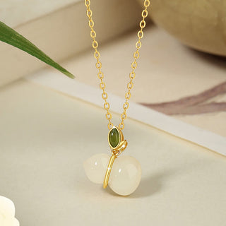 Buddha Gift 925 Sterling Silver Hetian Jade Gourd Abundance Necklace Pendant