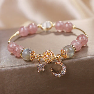 Buddha Gift Strawberry Quartz Moonstone Moon Star Love Bracelet