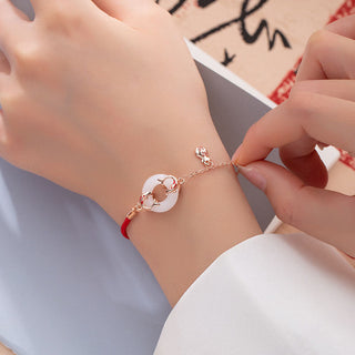 Buddha Gift White Jade Double Koi Fish Peace Buckle Attract Fortune Luck Charm Bracelet