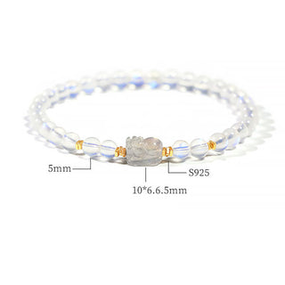 Buddha Gift 925 Sterling Silver Plated Gold Natural Moonstone PiXiu Healing Bracelet