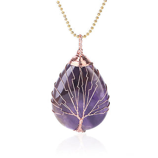 Buddha Gift Natural Quartz Crystal Tree Of Life Healing Energy Necklace Pendant