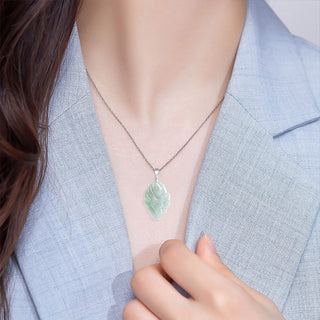 Buddha Gift 925 Sterling Silver Natural Jade Nine Tailed Fox Prosperity Necklace Pendant