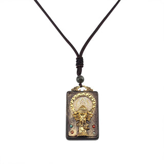 Buddha Gift Ebony Wood Elephant God of Fortune Buddha Blessing Necklace String Pendant