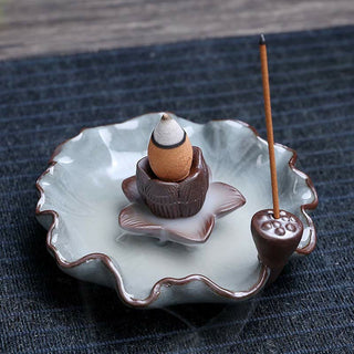 Buddha Gift Lotus Plum Blossom Square Ceramic Spiritual Backflow Incense Burner