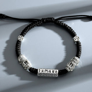 Buddha Gift Double PiXiu Feng Shui Copper Coin Om Mani Padme Hum String Bracelet