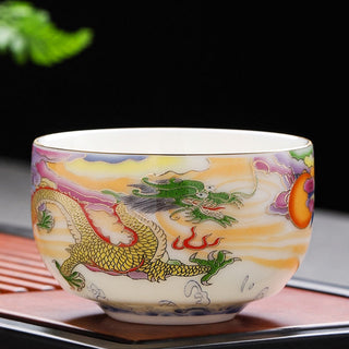 Buddha Gift Dragon Phoenix Auspicious Clouds Sun Ocean Waves Ceramic Teacup Kung Fu Tea Cup