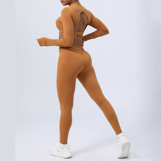 Buddha Gift 2Pcs Long Sleeve Backless Top Bra Leggings Pants Fitness Yoga Outfit Set