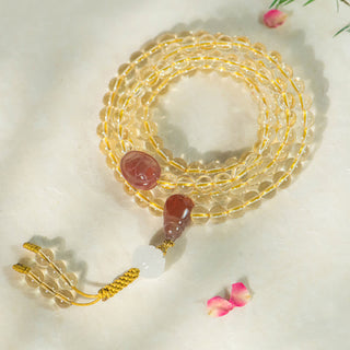 Buddha Gift 108 Mala Beads 925 Sterling Silver Natural Citrine Red Agate White Jade Prosperity Charm Bracelet