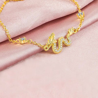 Buddha Gift 925 Sterling Silver Year Of The Dragon Auspicious Golden Dragon Luck Red Rope Chain Bracelet