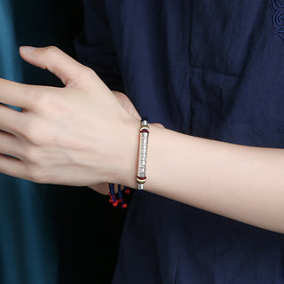 Buddha Gift 999 Sterling Silver Om Mani Padme Hum Protection Strength String Bracelet