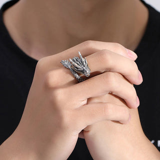 Buddha Gift 925 Sterling Silver Vintage Dragon Design Protection Strength Adjustable Ring